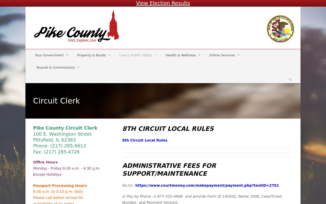 Pike County Circuit Clerk webpage with court record links