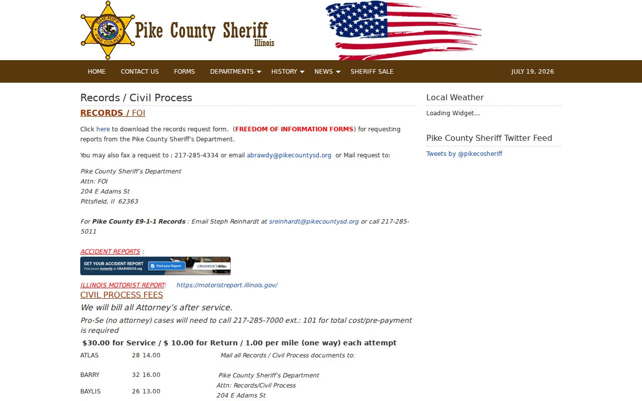 Pike County Sheriff's records and FOIA webpage