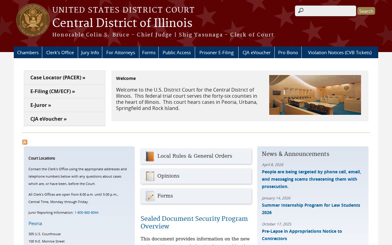 Central District of Illinois court for Pike County federal criminal cases