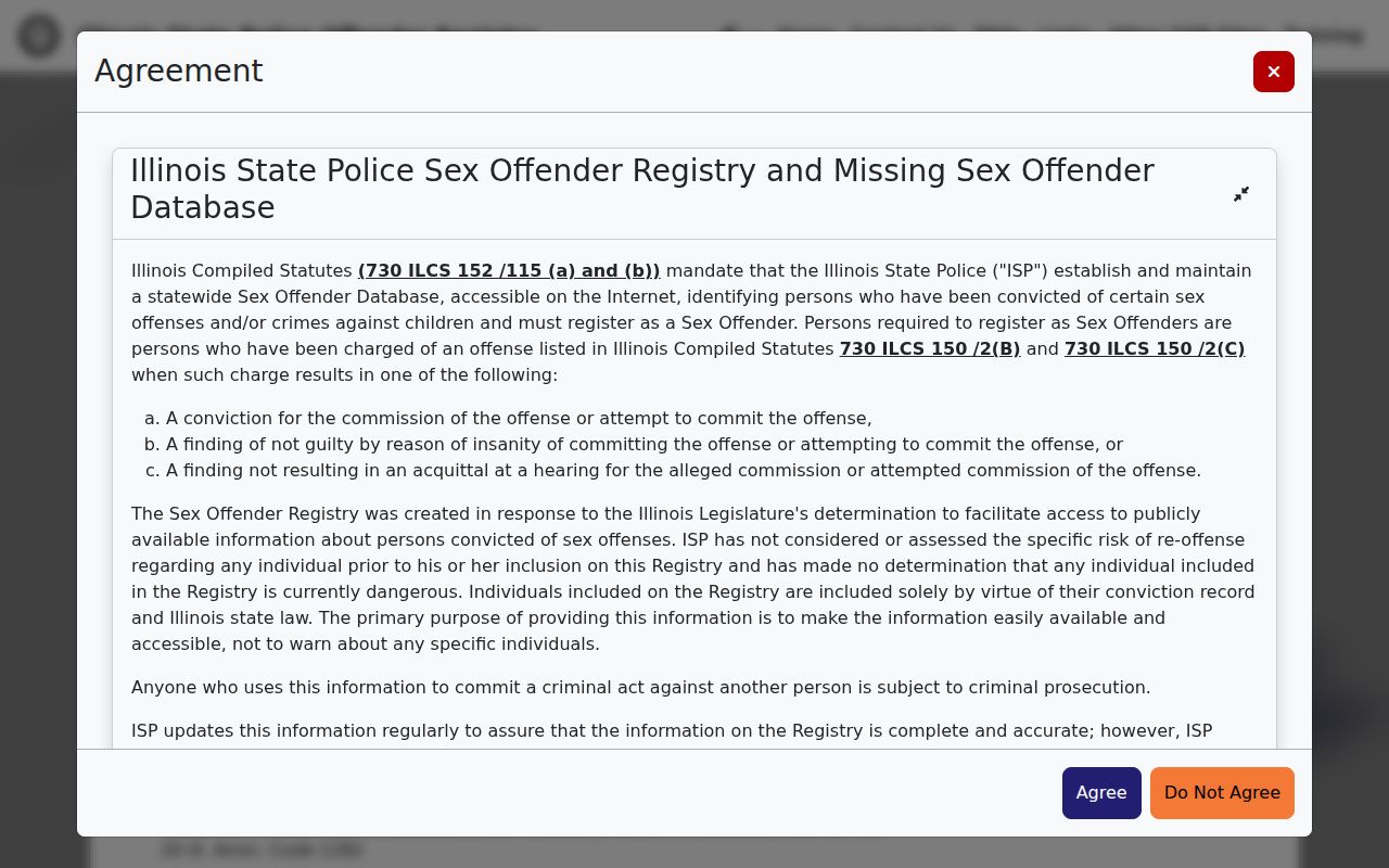 Illinois State Police sex offender registry search interface used for Pike County